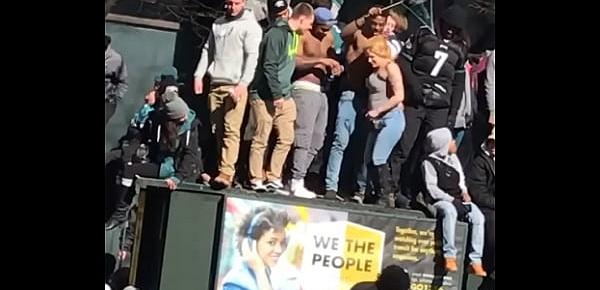  White Girl Shaking Titties at Philadelphia Eagles Super Bowl Celebration Parade